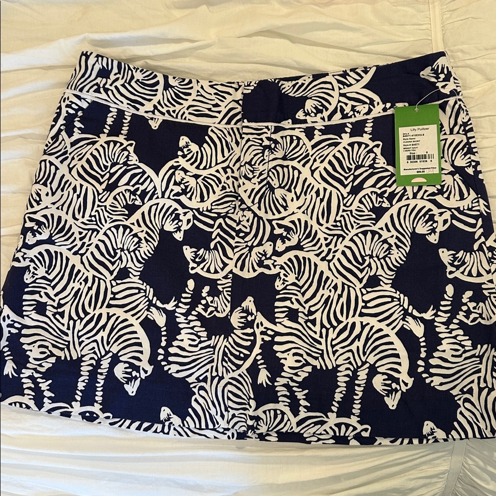 Lilly Pulitzer Bright Navy and White Zebra print Skort NWT